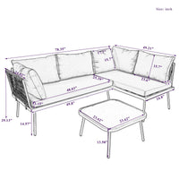 Thumbnail for Modern Outdoor 3-Piece PE Rattan Sofa Set All Weather Patio Metal Sectional Furniture Set With Cushions and Glass Table