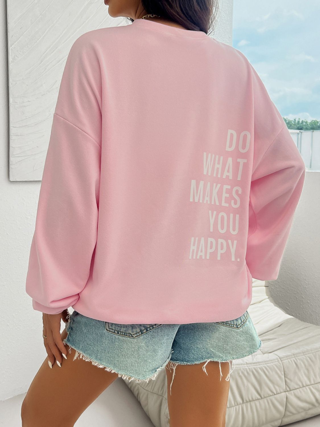 Devine Letter Graphic - "DO WHAT MAKES YOU HAPPY" - Round Neck Long Sleeve Sweatshirt - T - 1 COLOR -