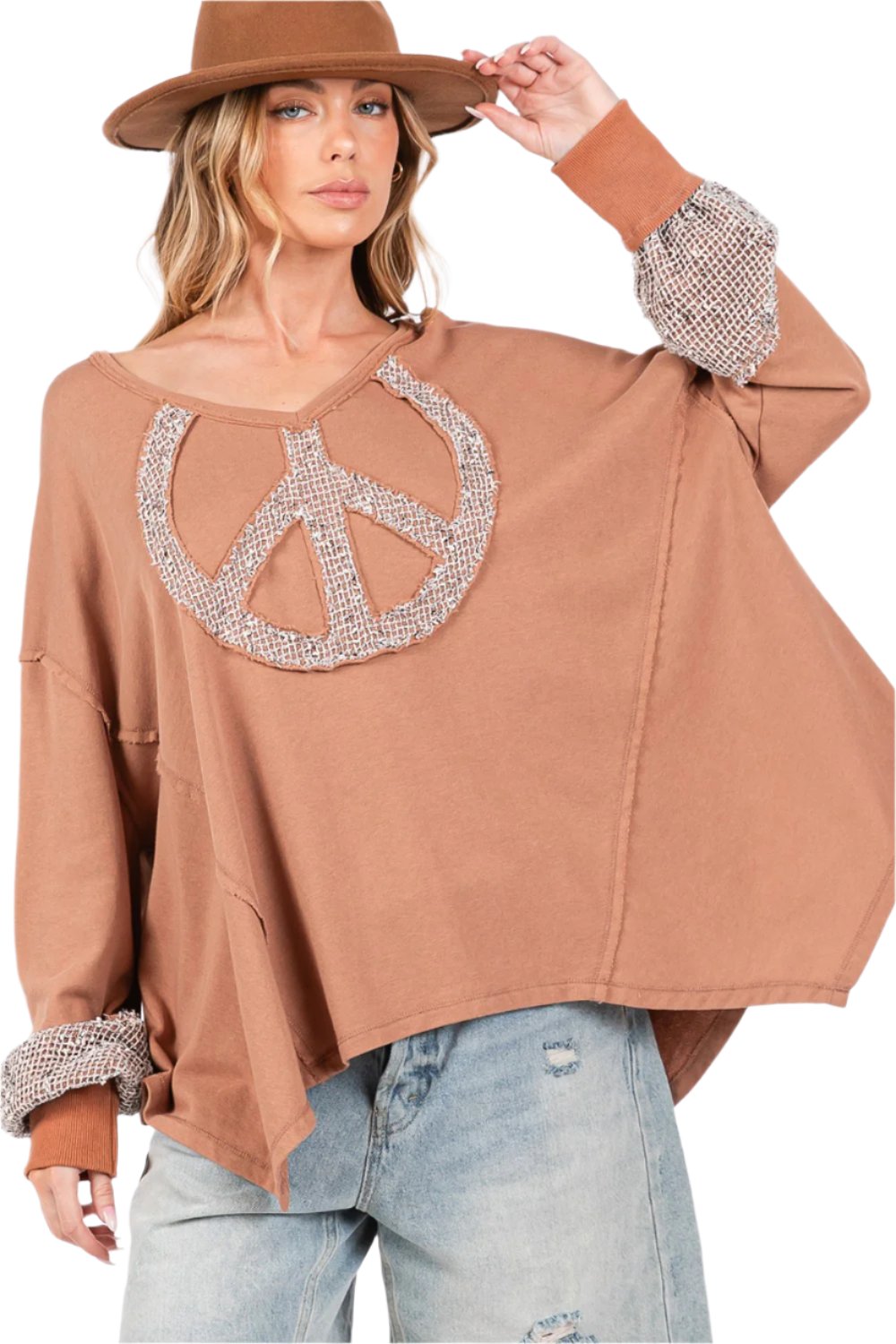 SAGE + FIG Peace Sign Mineral Wash Terry Top - T - 1 COLOR -