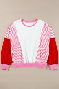 Thumbnail for Striped Color Block Round Neck Long Sleeve Sweatshirt - T - 1 COLOR -