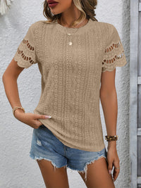 Thumbnail for Full Size Eyelet Round Neck Short Sleeve Top - T - 11 COLORS -