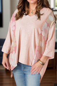 Thumbnail for Slit Floral V-Neck Three-Quarter Sleeve Blouse - T - 2 COLORS -