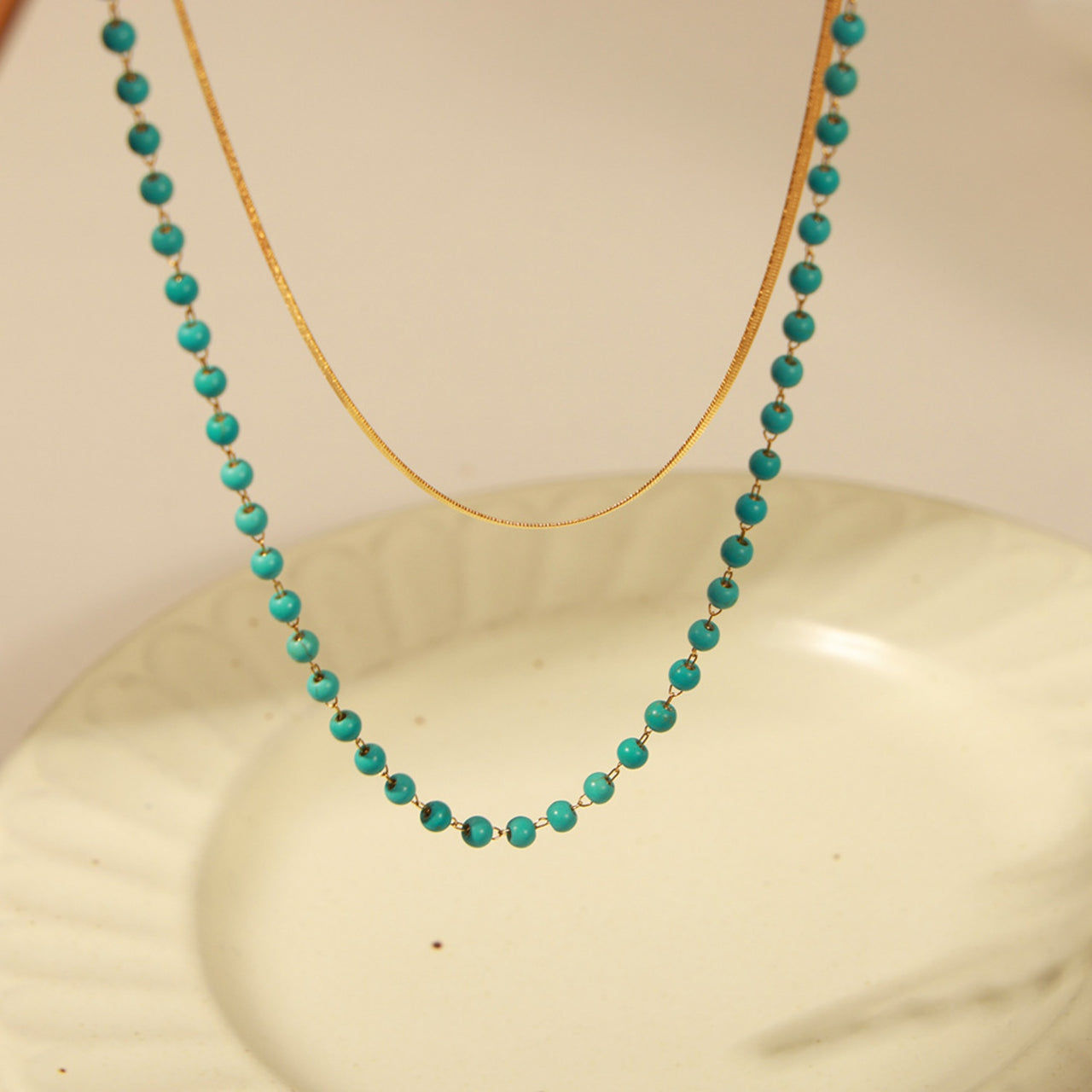 Turquoise Titanium Steel Double-Layered Necklace - ONE SIZE - T - 1 FINISH -