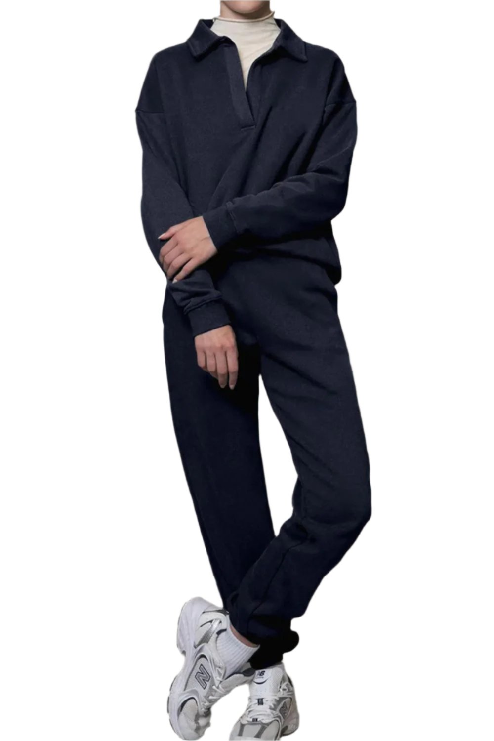 Johnny Collar Long Sleeve Top and Joggers Active Set - 2 PCS. - T - 1 COLOR -