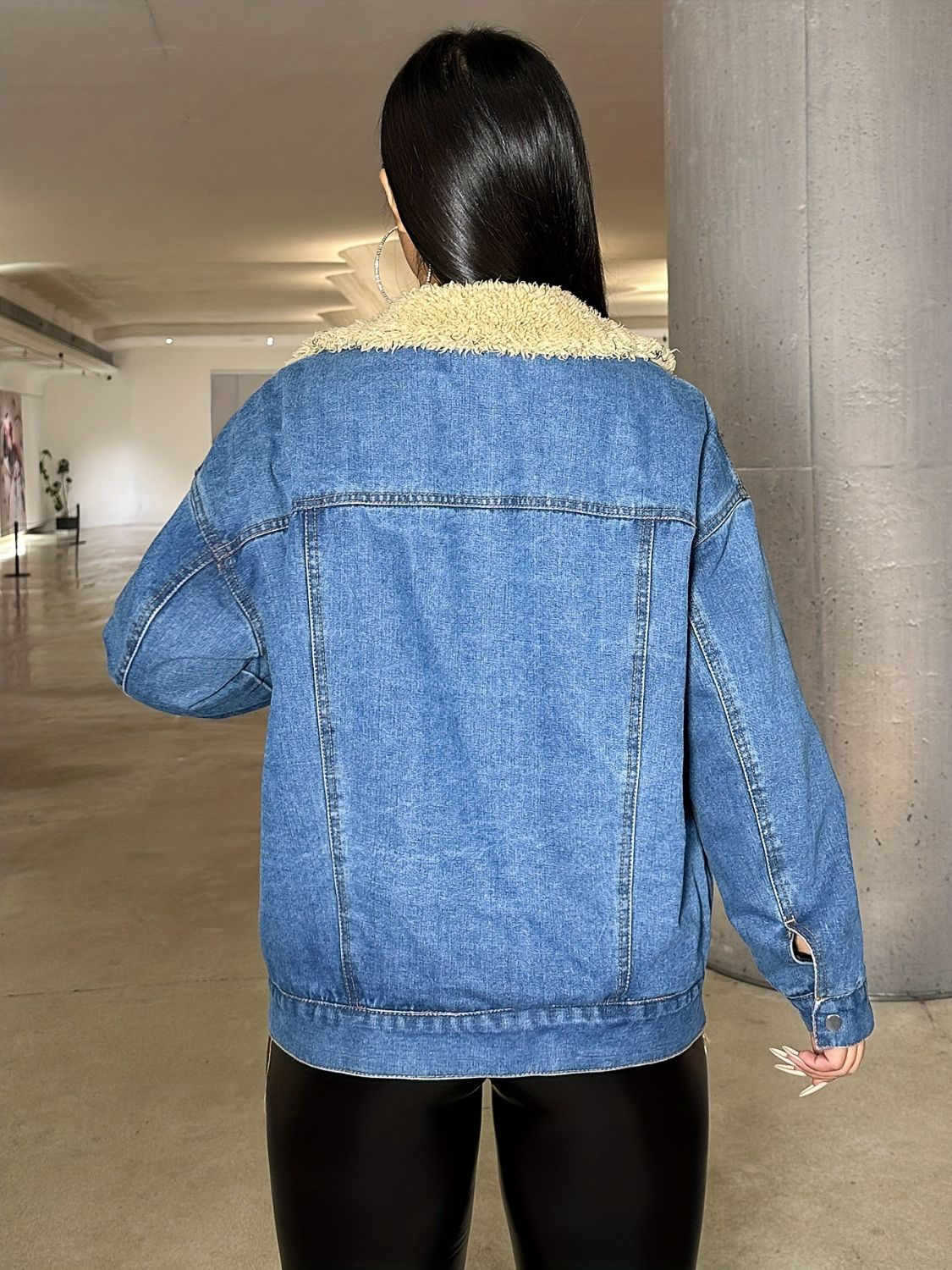 Snap Down Long Sleeve Denim Jacket - T - 1 COLOR -