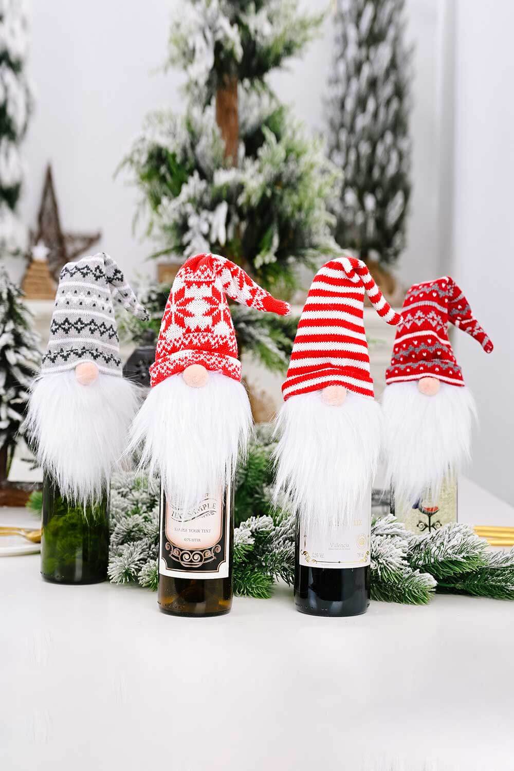 4-Pack Christmas Gnome Wine Bottle Covers - 15" - [5-10 DAY DELIVERY] - 4 PCS. - T -