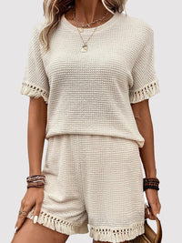 Thumbnail for Tassel Round Neck Top and Shorts set - 2 PCS. - T - 2 COLORS -