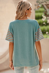 Thumbnail for Striped Round Neck Short Sleeve T-Shirt - T - 6 COLORS -