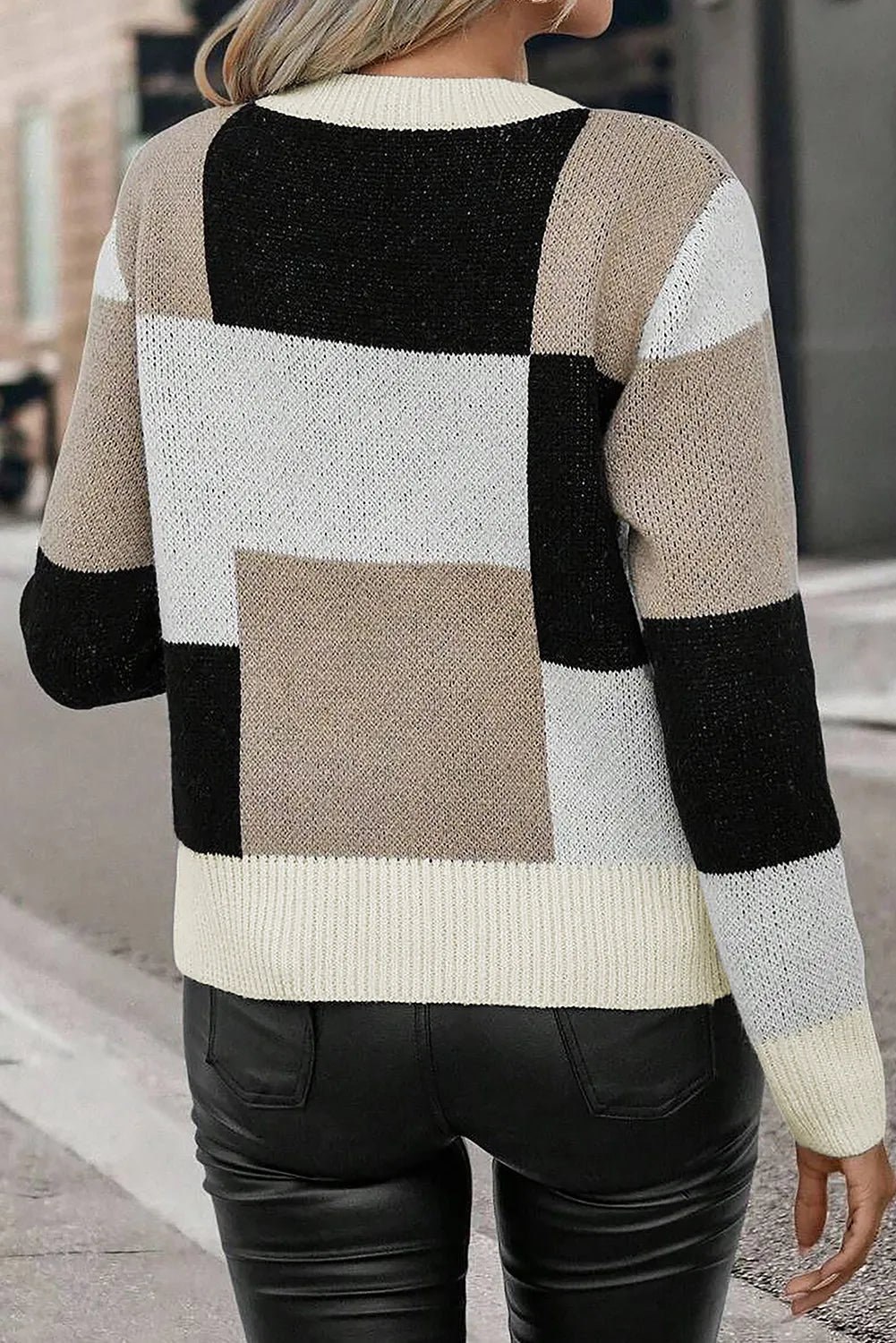 Color Block Round Neck Long Sleeve Sweater - T - 1 COLOR -