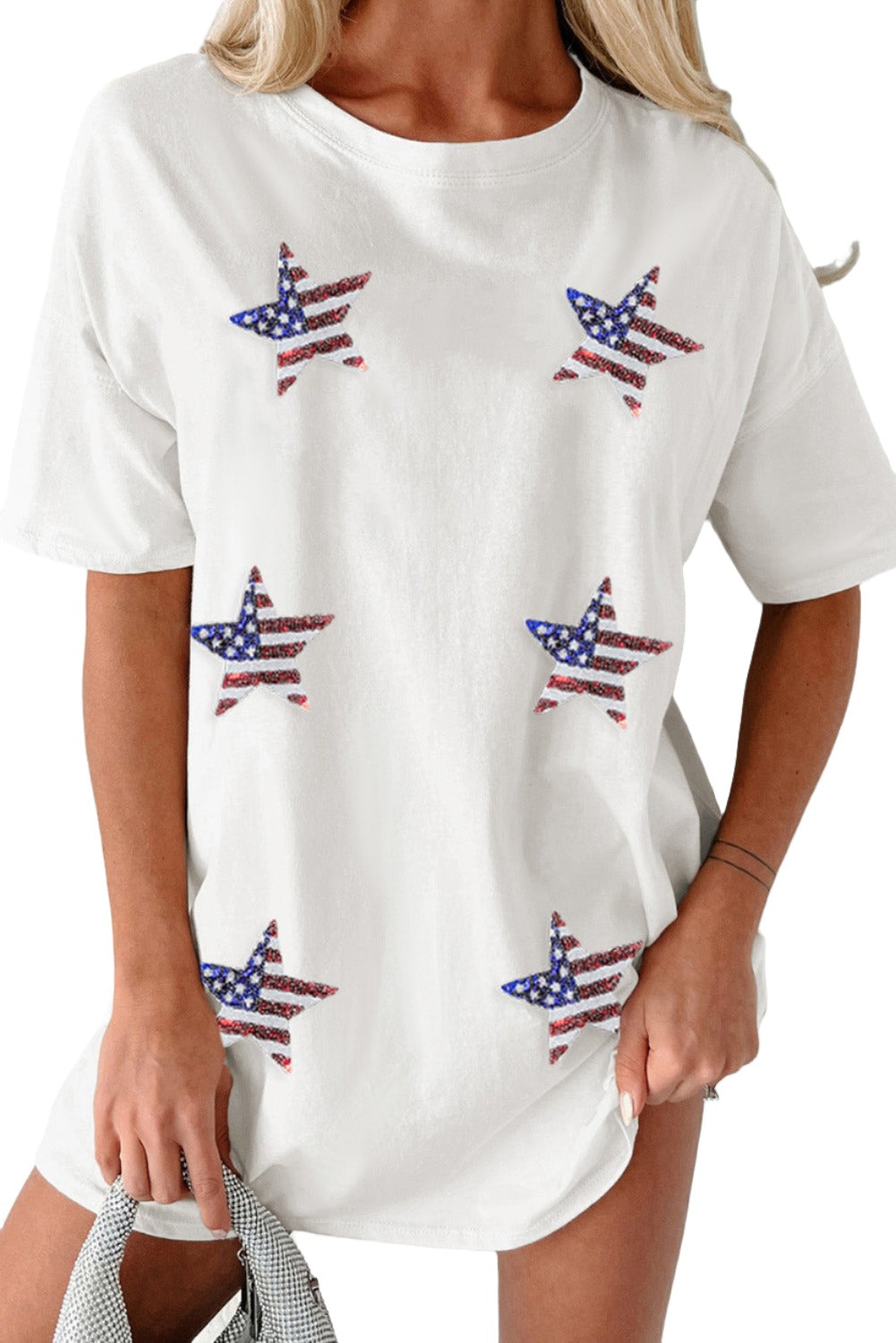 US Flag Star Round Neck Half Sleeve Oversize T-Shirt - T - 1 COLOR -