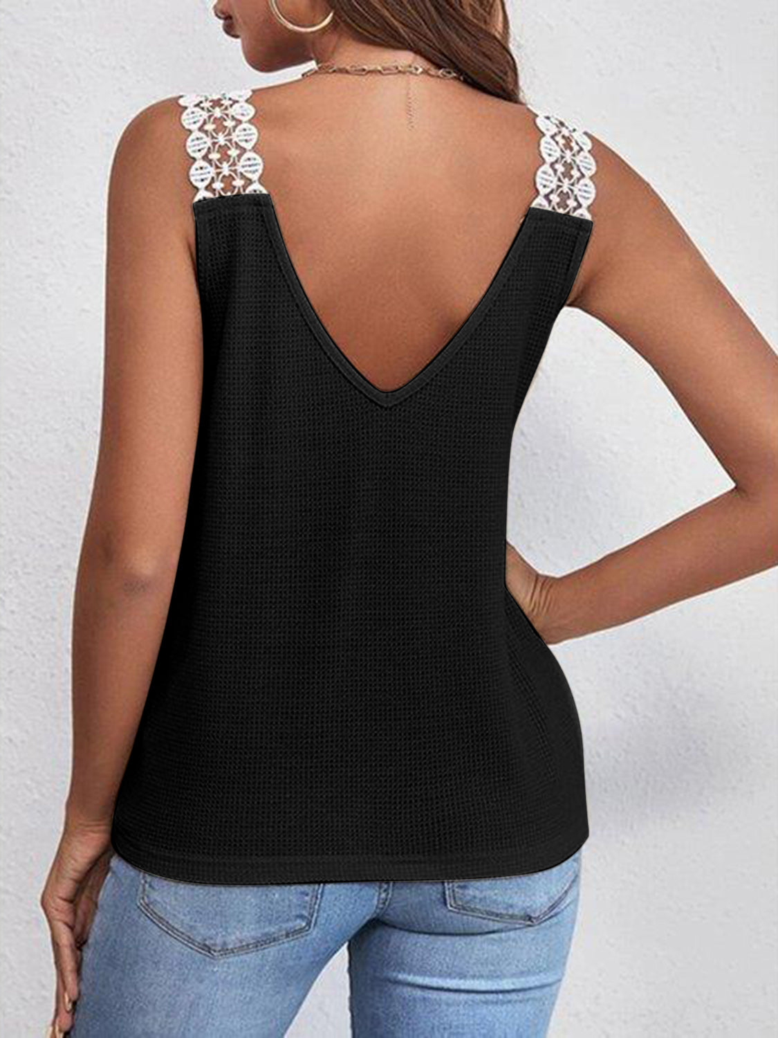 Full Size Lace Detail V-Neck Tank - T - 5 COLORS -