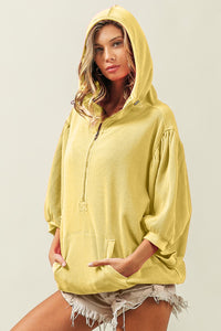 Thumbnail for BiBi Waffle-Knit Half Zip Hooded Top - T - 1 COLOR -