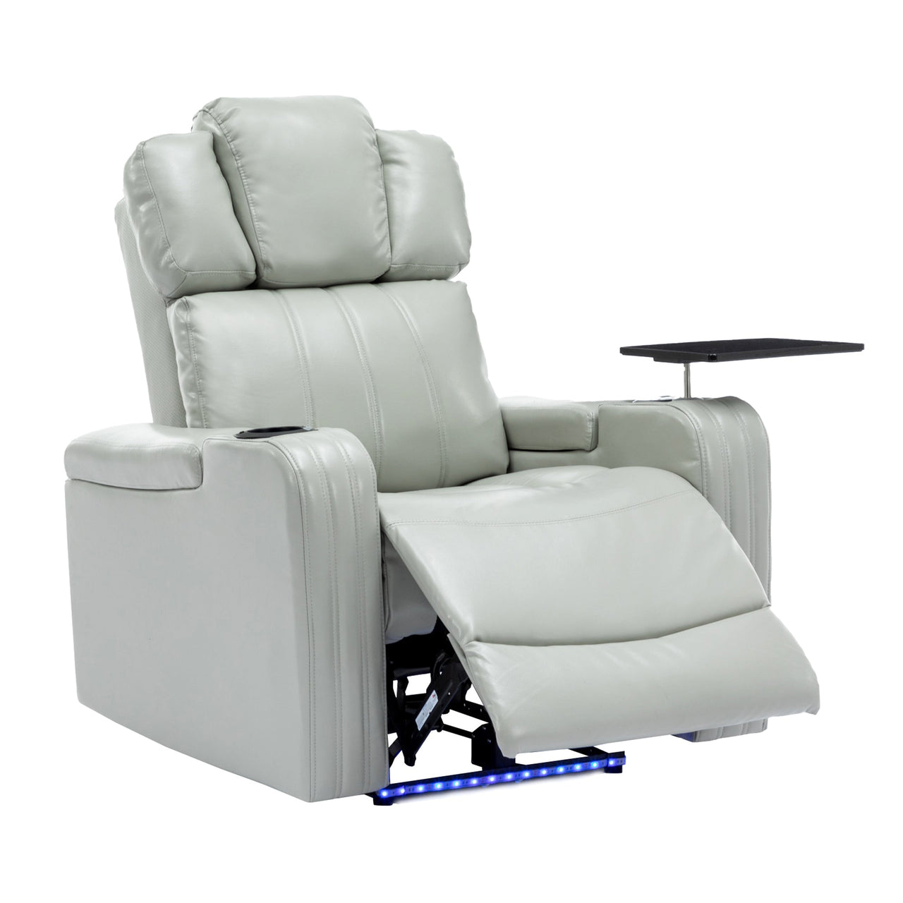 PU Leather Power Recliner Individual Seat Home Theater Recliner With Cooling Cup Holder, Bluetooth Speaker, LED Lights,