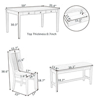 Thumbnail for Mid-Century 6-Piece Wood Dining Table Set, Kitchen Table Set With Drawer, Upholstered Chairs and Bench, Butter Milk