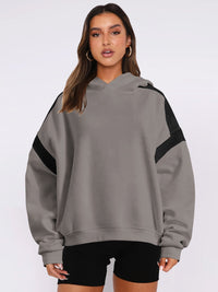 Thumbnail for Contrast Dropped Shoulder Long Sleeve Hoodie - T - 6 COLORS -