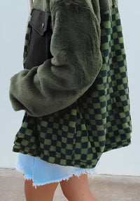 Thumbnail for Pocketed Checkered Collared Neck Snap Down Jacket - T - 1 COLOR -