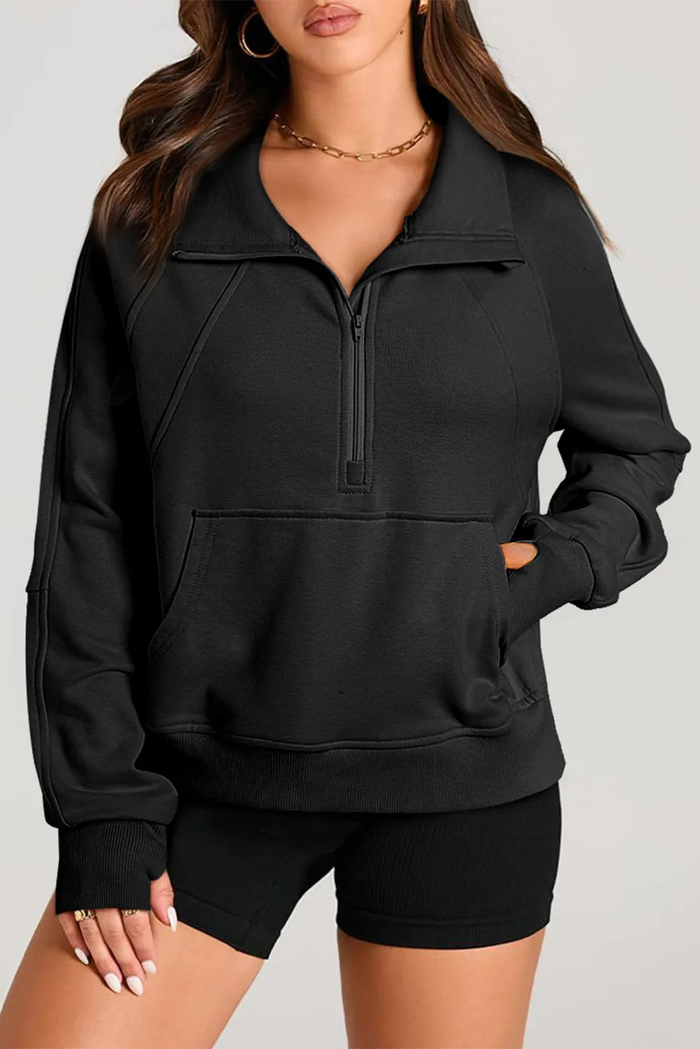 Half Zip Long Sleeve Sweatshirt - T - 1 COLOR -