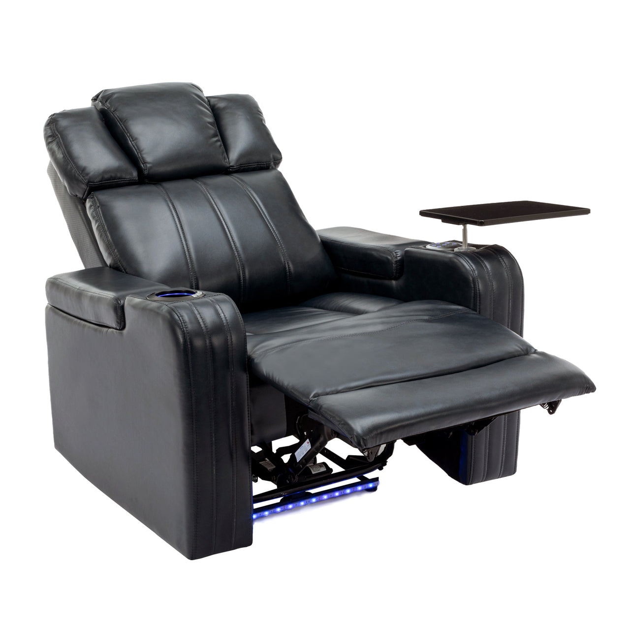 PU Leather Power Recliner Individual Seat Home Theater Recliner With Cooling Cup Holder, Bluetooth Speaker, LED Lights,