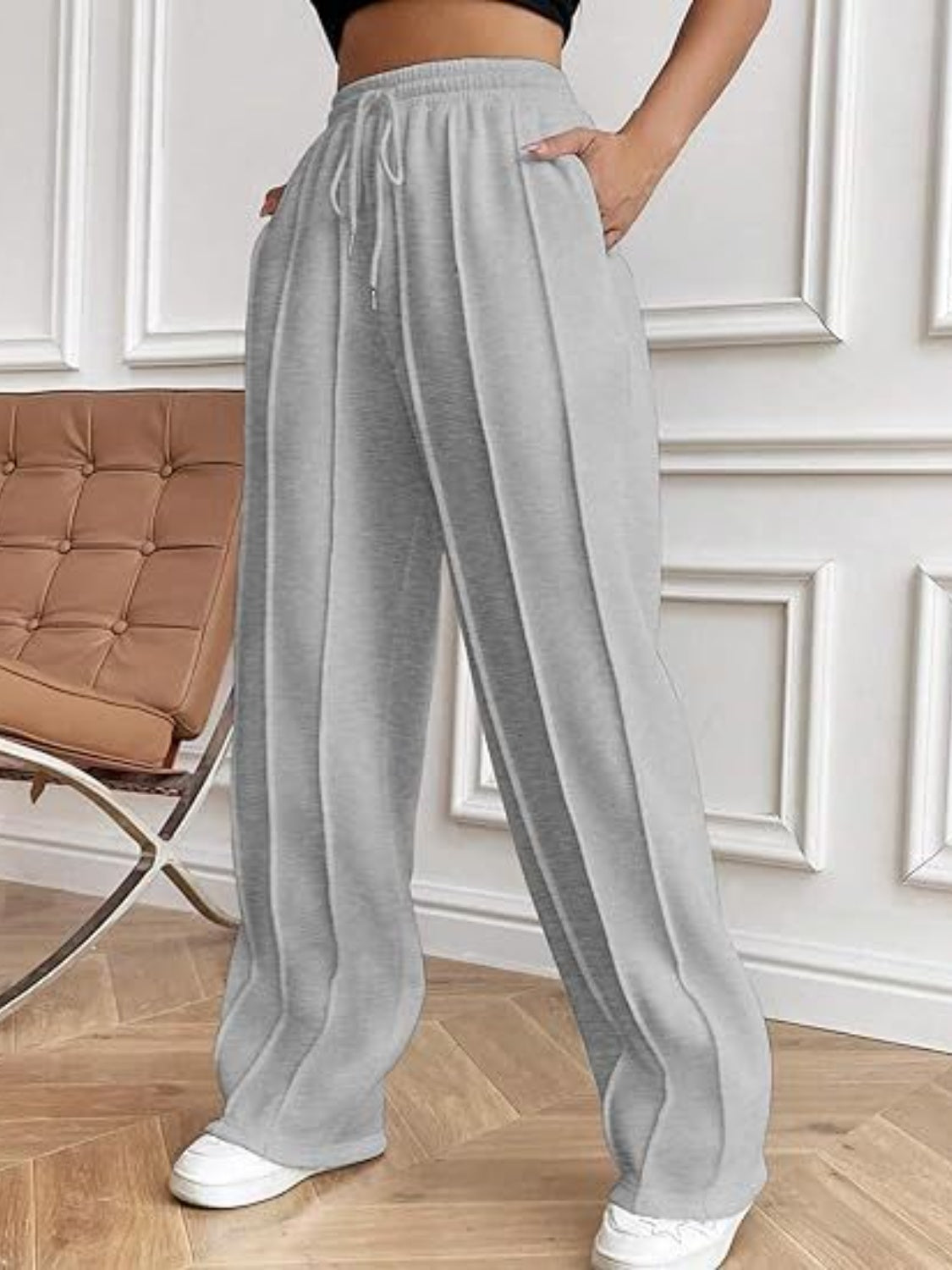 Drawstring Wide Leg Pants with Pockets - T - 5 COLORS -