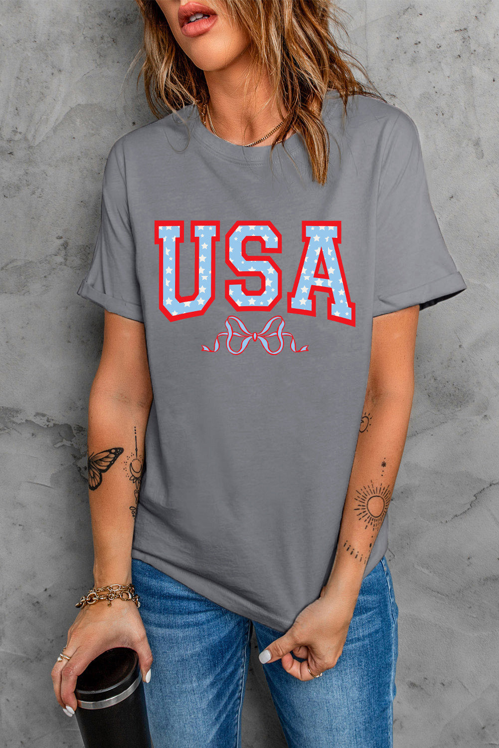 USA Round Neck Short Sleeve T-Shirt - T - 1 COLOR -