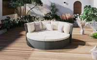 Thumbnail for Patio 5-Piece Round Rattan Sectional Sofa Set All-Weather PE Wicker Sunbed Daybed With Round Liftable Table and Washable