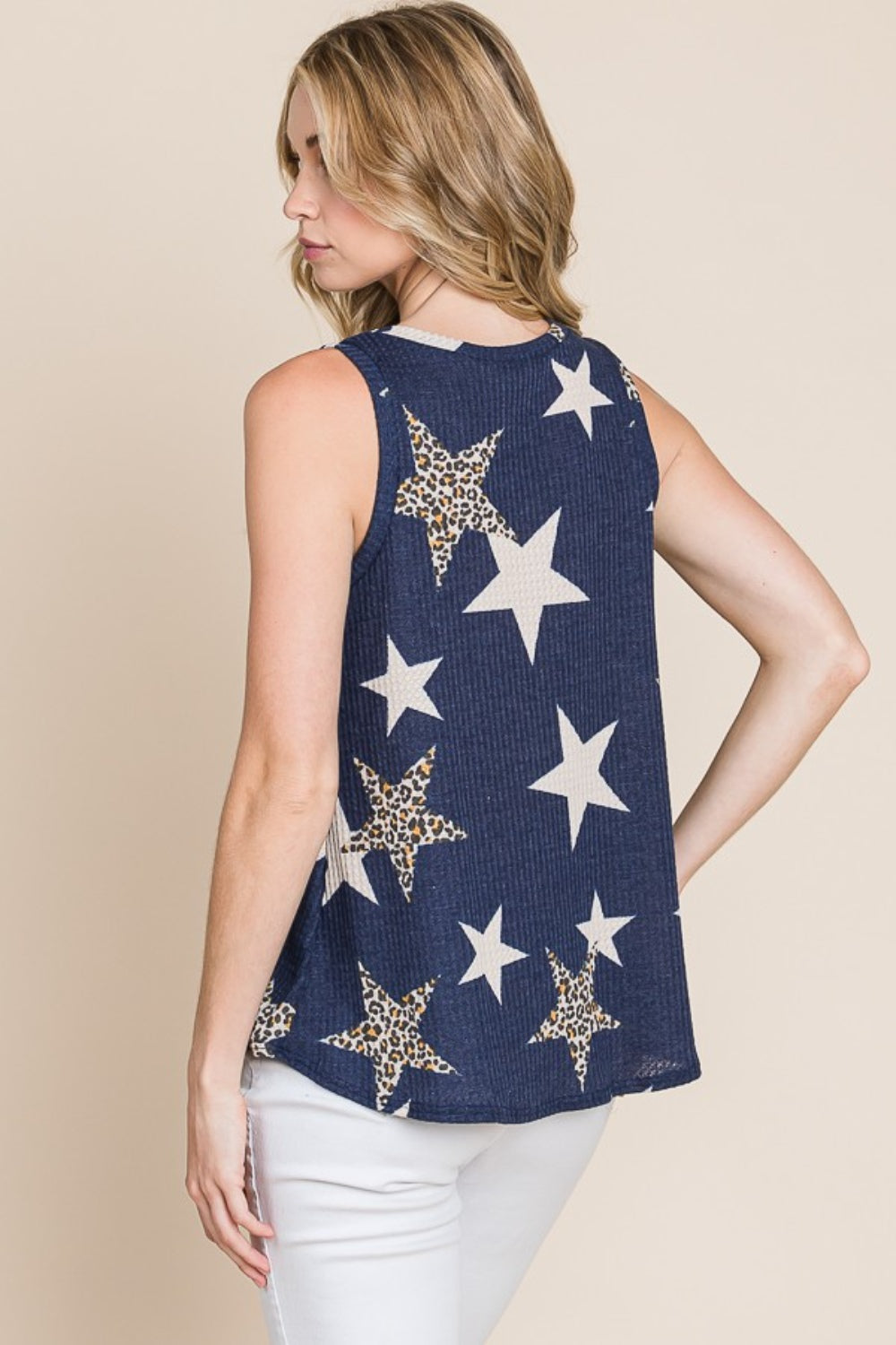 BOMBOM - Star Print Waffle Knit Tank