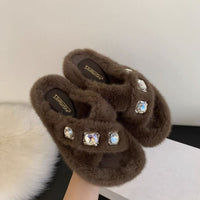 Thumbnail for Crisscross Rhinestone Trim Open Toe Slippers - T - 4 COLORS -