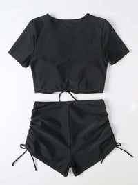 Thumbnail for Drawstring V-Neck Short Sleeve Two-Piece Swim set - T - 1 COLOR -