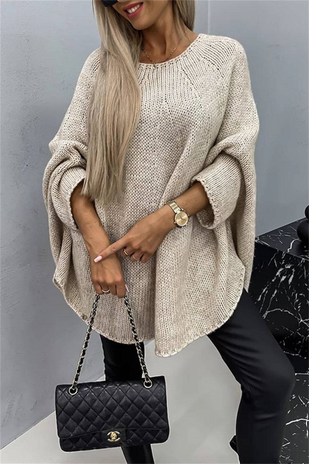 Round Neck Batwing Sleeve Sweater - T - 5 COLORS -