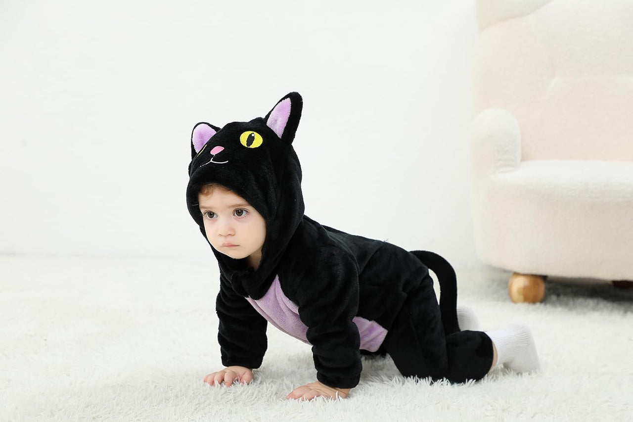 Shomico - Black Cat Costume for Toddler Baby Girl Boy Halloween Costumes Fuzzy Warm Fall Winter Clothes Halloween Cats Outfit - 1 COLOR -