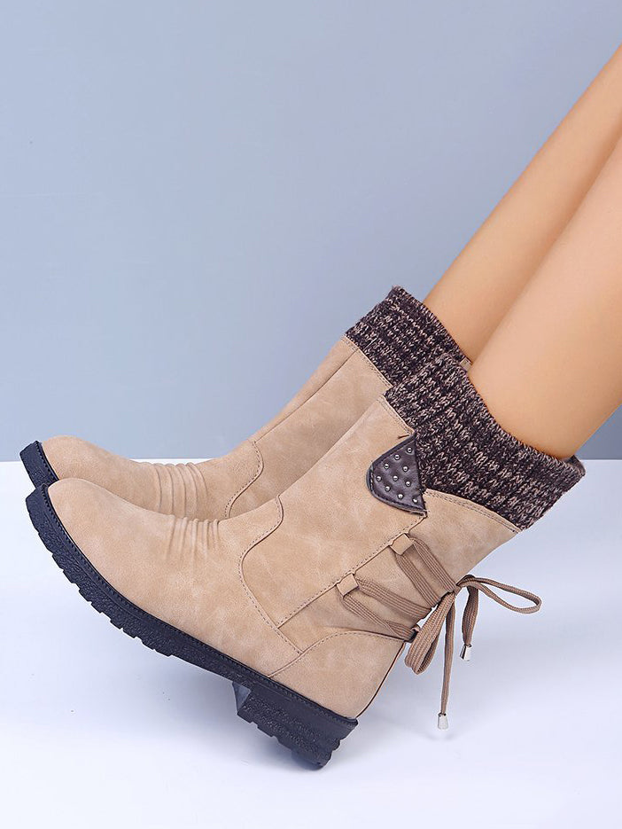 Lace-Up Low Heel Boots with Side Zip - T - 5 COLORS -