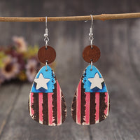 Thumbnail for US Star & Stripes Wooden Dangle Earrings - T -