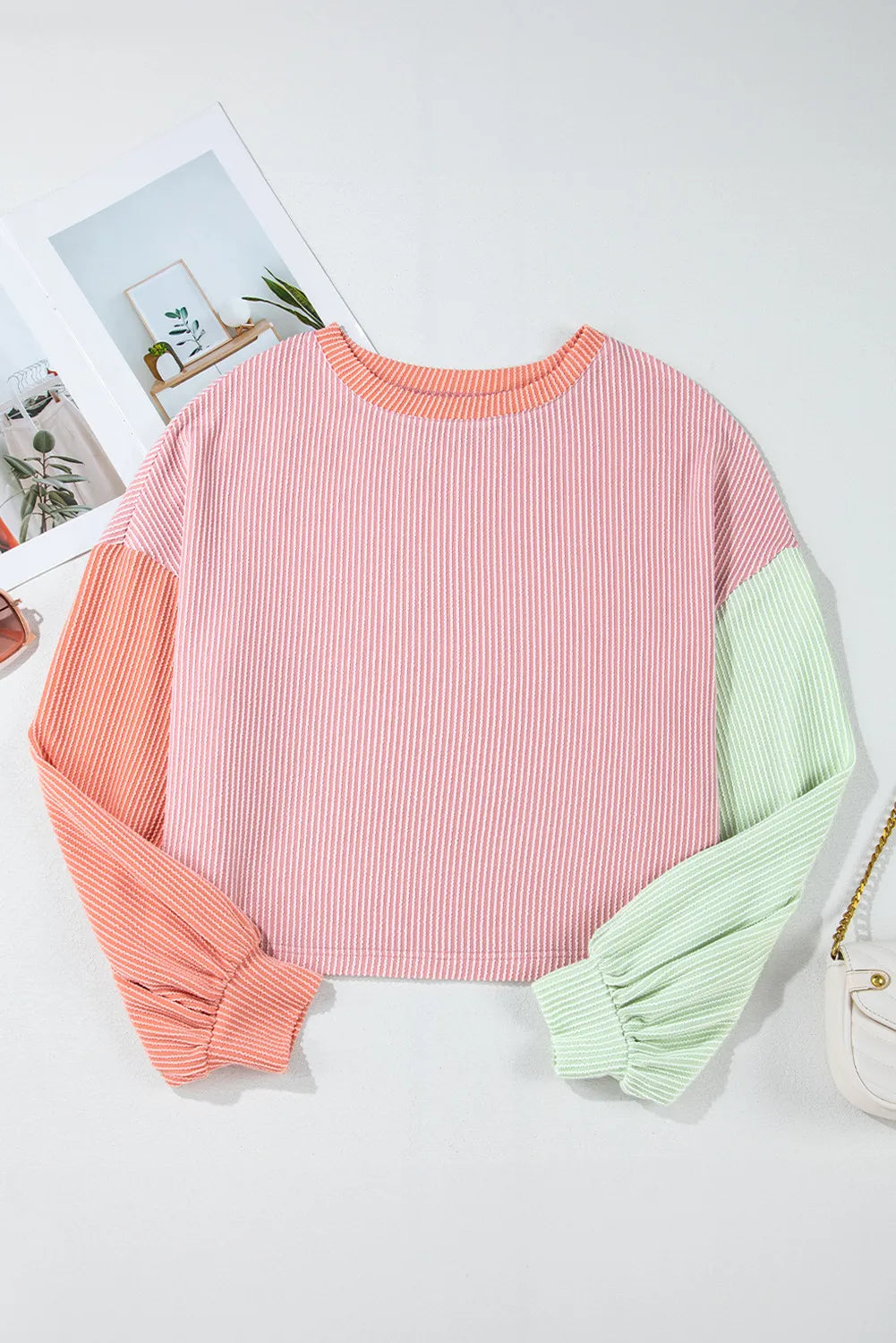 Color Block Round Neck Long Sleeve Top - T - 3 COLORS -