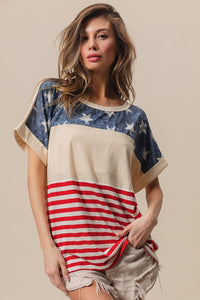 Thumbnail for BiBi American Flag Theme Short Sleeve T-Shirt