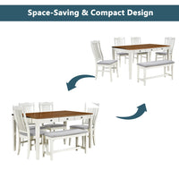 Thumbnail for Mid-Century 6-Piece Wood Dining Table Set, Kitchen Table Set With Drawer, Upholstered Chairs and Bench, Butter Milk