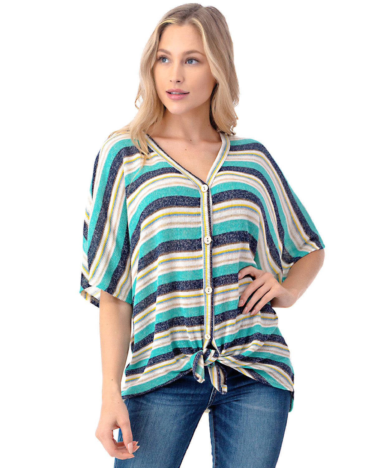 Women's Short Sleeve Loose Fit Dolman Tunic Front Knot Top Casual Shirts - 1 COLOR -