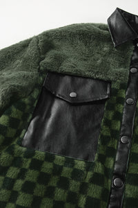 Thumbnail for Pocketed Checkered Collared Neck Snap Down Jacket - T - 1 COLOR -