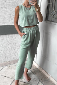 Thumbnail for Round Neck Top and Pants Set - 2 PCS. - T - 3 COLORS -