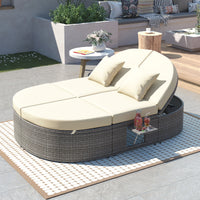 Thumbnail for Outdoor Sun Bed Patio 2-Person Daybed With Cushions and Pillows, Rattan Garden Reclining Chaise Lounge With Adjustable B