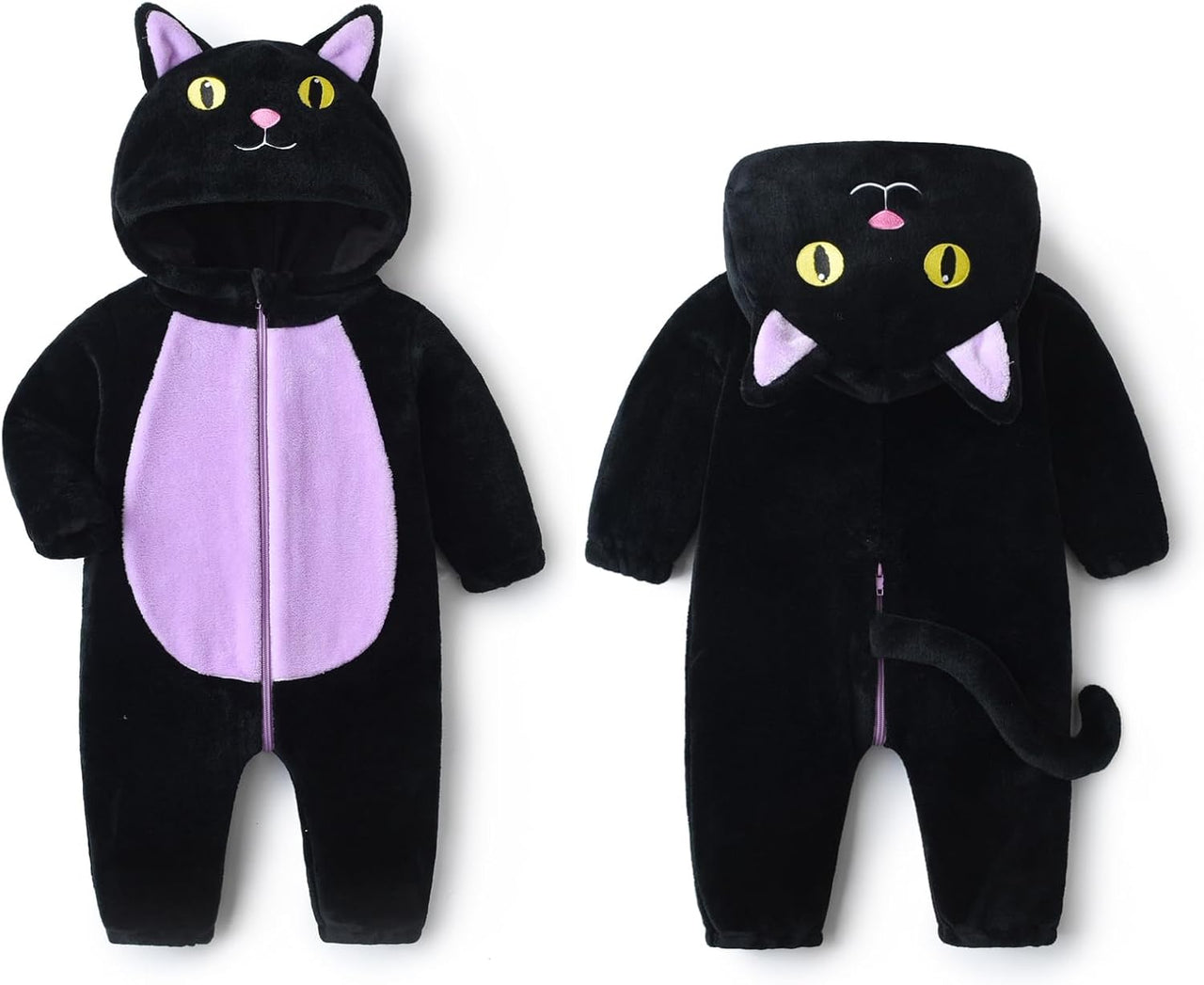 Shomico - Black Cat Costume for Toddler Baby Girl Boy Halloween Costumes Fuzzy Warm Fall Winter Clothes Halloween Cats Outfit - 1 COLOR -