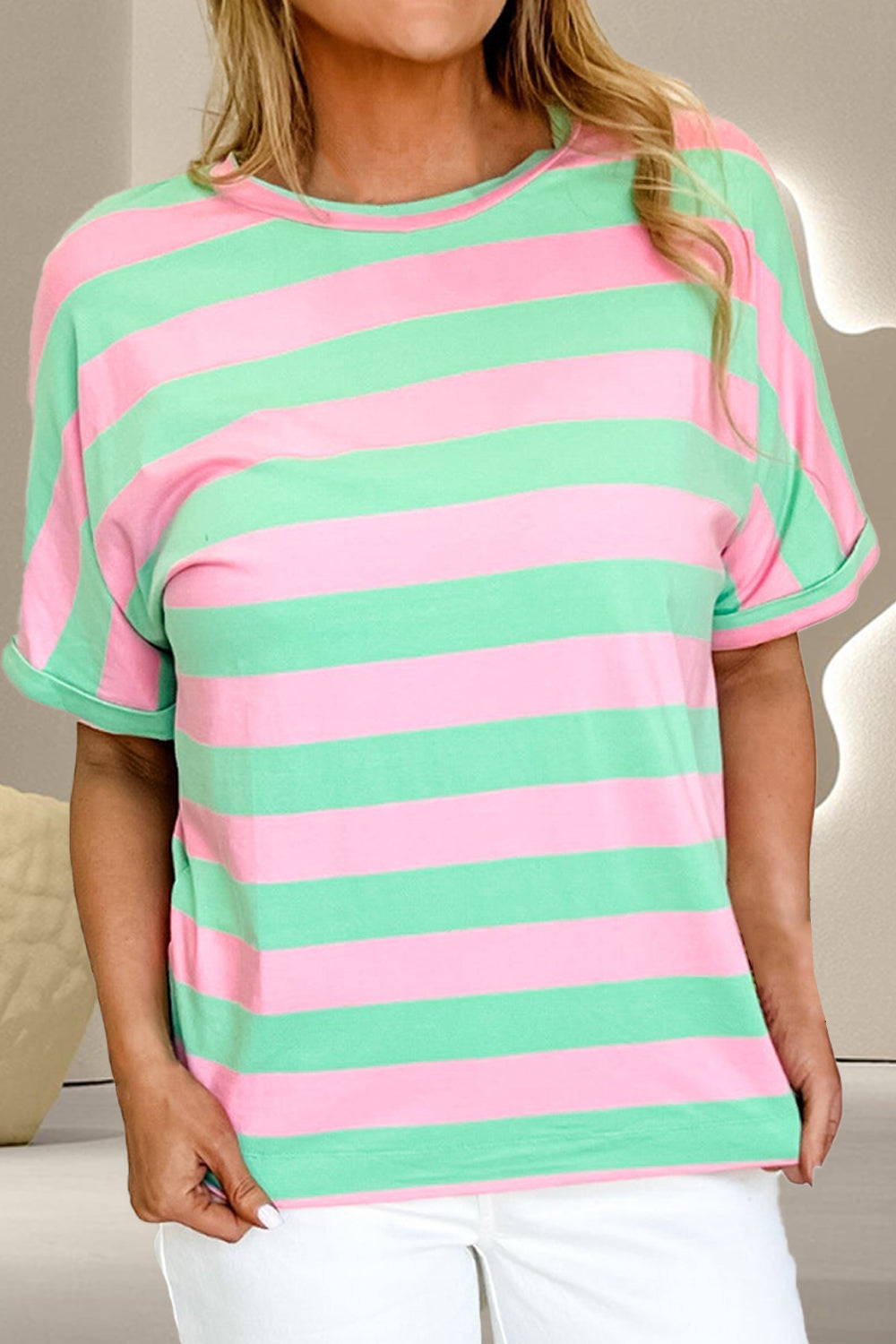 Contrast Stripes Round Neck Half Sleeve T-Shirt - T - 1 COLOR -