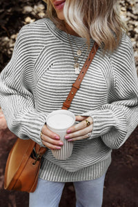 Thumbnail for Textured Striped Round Neck Long Sleeve Top - T - 6 COLORS -