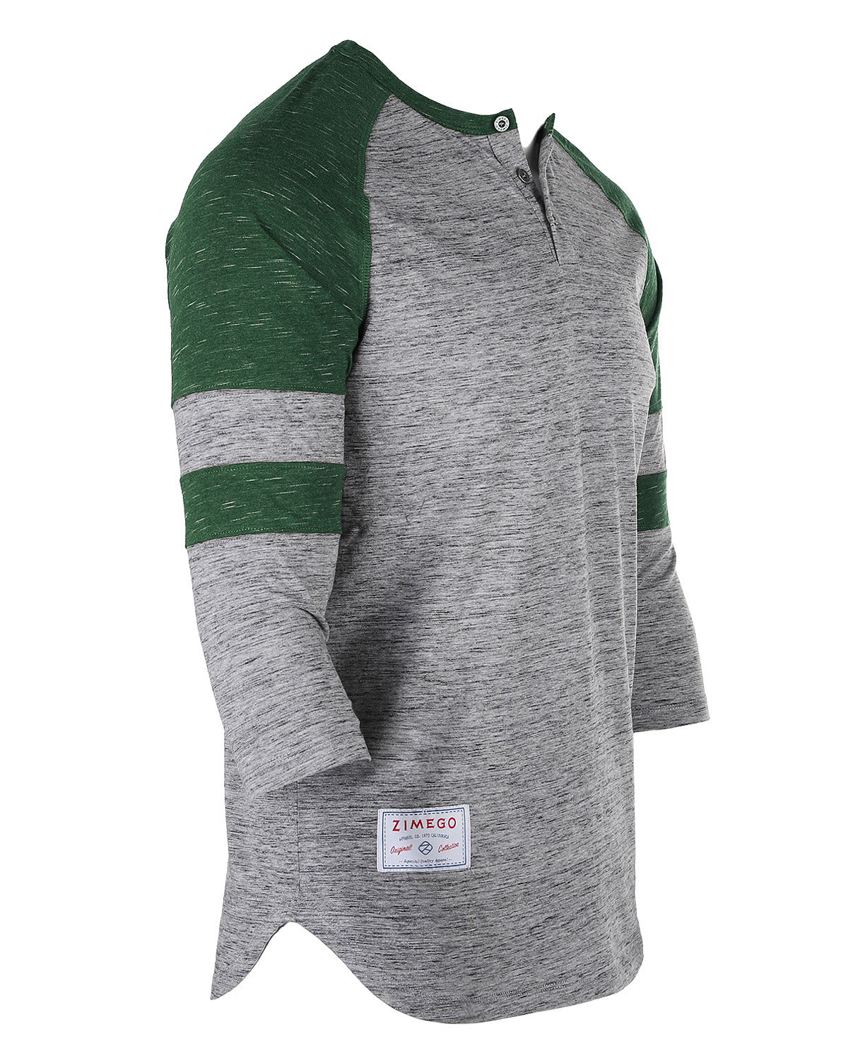 Men's 3/4 Sleeve GREEN Baseball Football College Raglan Henley Athletic T-Shirt - 2 COLOR COMBOS -