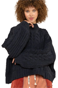 Thumbnail for POL Mock Neck Cable Knit Sweater - T - 1 COLOR -