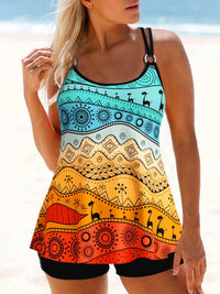 Thumbnail for Printed Round Neck Two-Piece Swim Set - T - 2 COLORS -