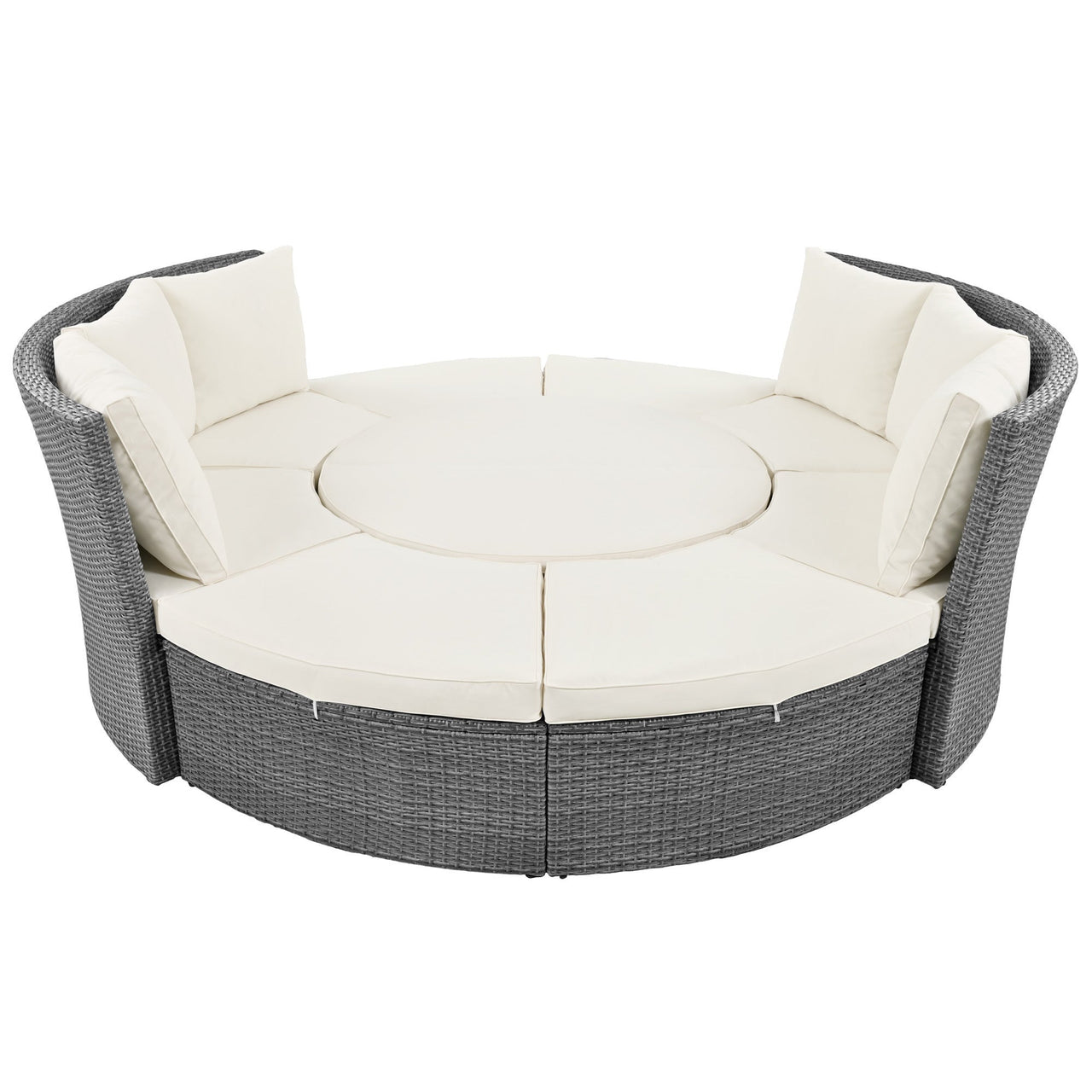 Patio 5-Piece Round Rattan Sectional Sofa Set All-Weather PE Wicker Sunbed Daybed With Round Liftable Table and Washable