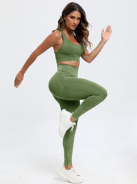 Thumbnail for Scoop Neck Wide Strap Top and Leggings Active Set - 2 PCS. - T - 5 COLORS -