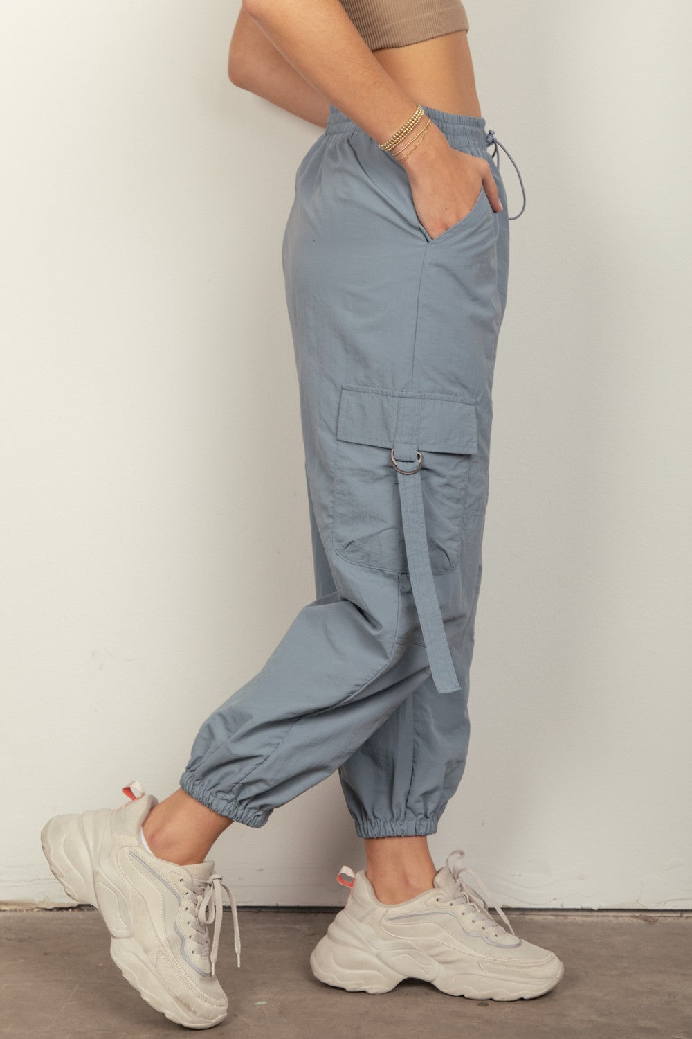 VERY J Elastic Waist Woven Cargo Pants - T - 1 COLOR -