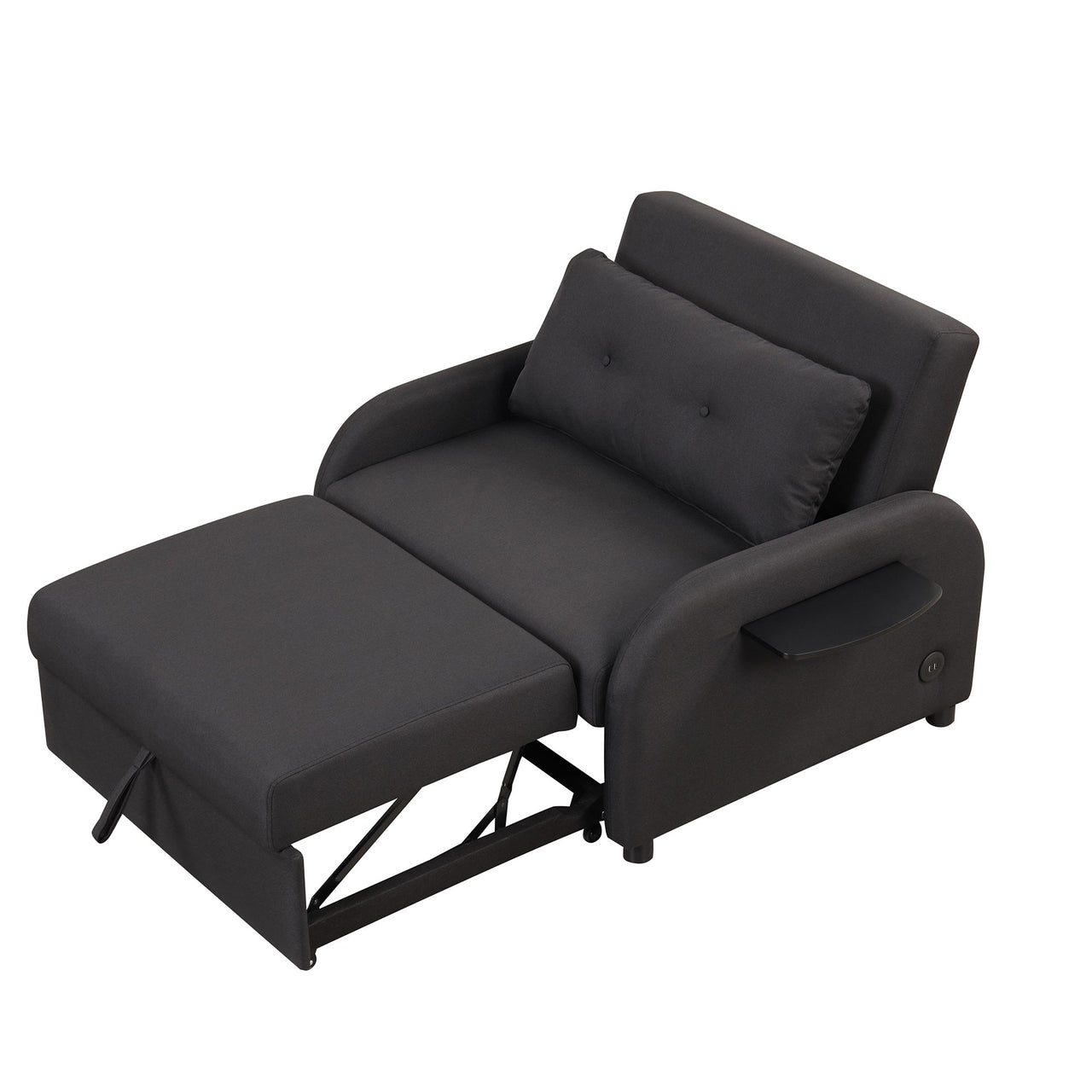 Pull Out Sofa Sleeper 3 in 1 With 2 Wing Table and Usb Charge for Nap Line Fabric for Living Room Recreation Room Black