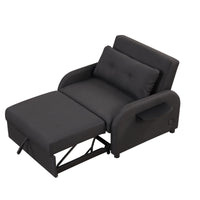 Thumbnail for Pull Out Sofa Sleeper 3 in 1 With 2 Wing Table and Usb Charge for Nap Line Fabric for Living Room Recreation Room Black